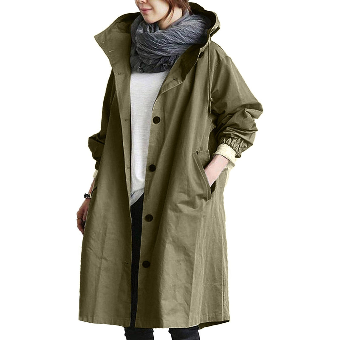 Women's long waterproof raincoat with hood