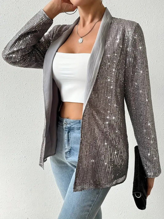 Shiny Sequin Embellished Blazer