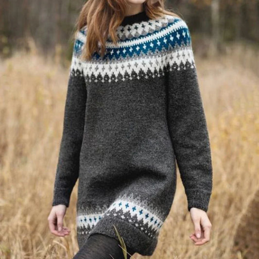 Geometric Pattern Retro Long Sweater Dress