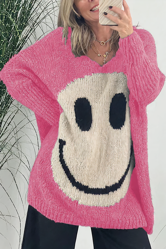 Oversized Smiley Pattern Sweater