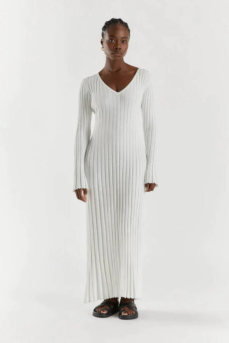 Women's Long V-Neck Maxi Dress - Warm Fabric