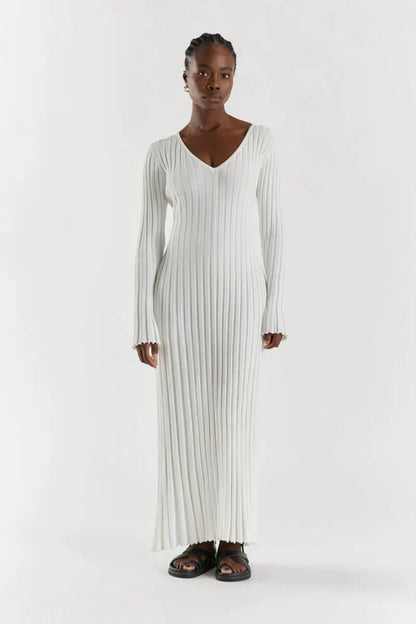 Women's Long V-Neck Maxi Dress - Warm Fabric