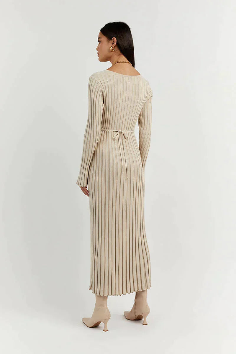 Warm Fabric Long V-Neck Maxi Dress