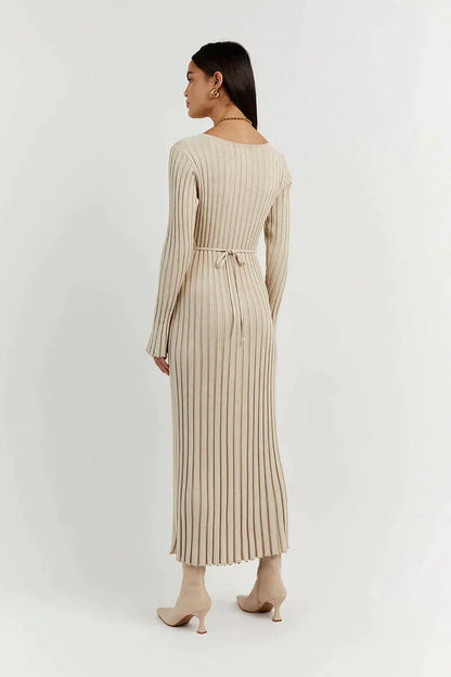 Women's Long V-Neck Maxi Dress - Warm Fabric