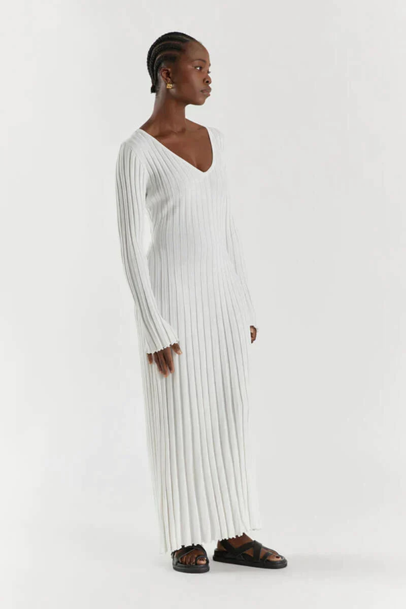 Women's Long V-Neck Maxi Dress - Warm Fabric