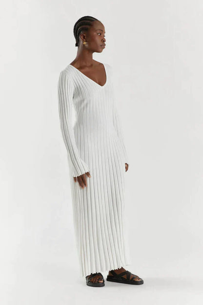 Women's Long V-Neck Maxi Dress - Warm Fabric