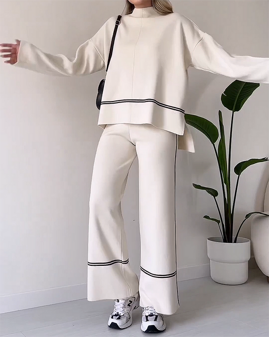 Loose Fit Flared Trousers Suit Set