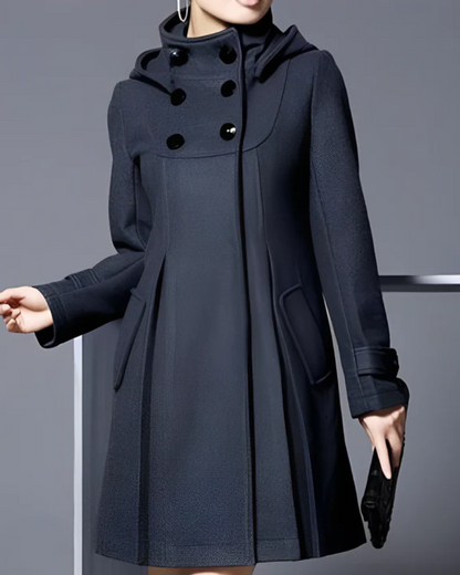 Women's hooded double-breasted cape windbreaker coat