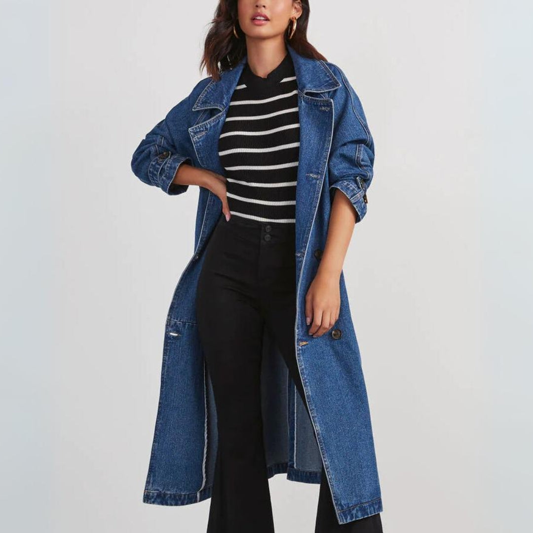 Women's windbreaker denim long loose coat