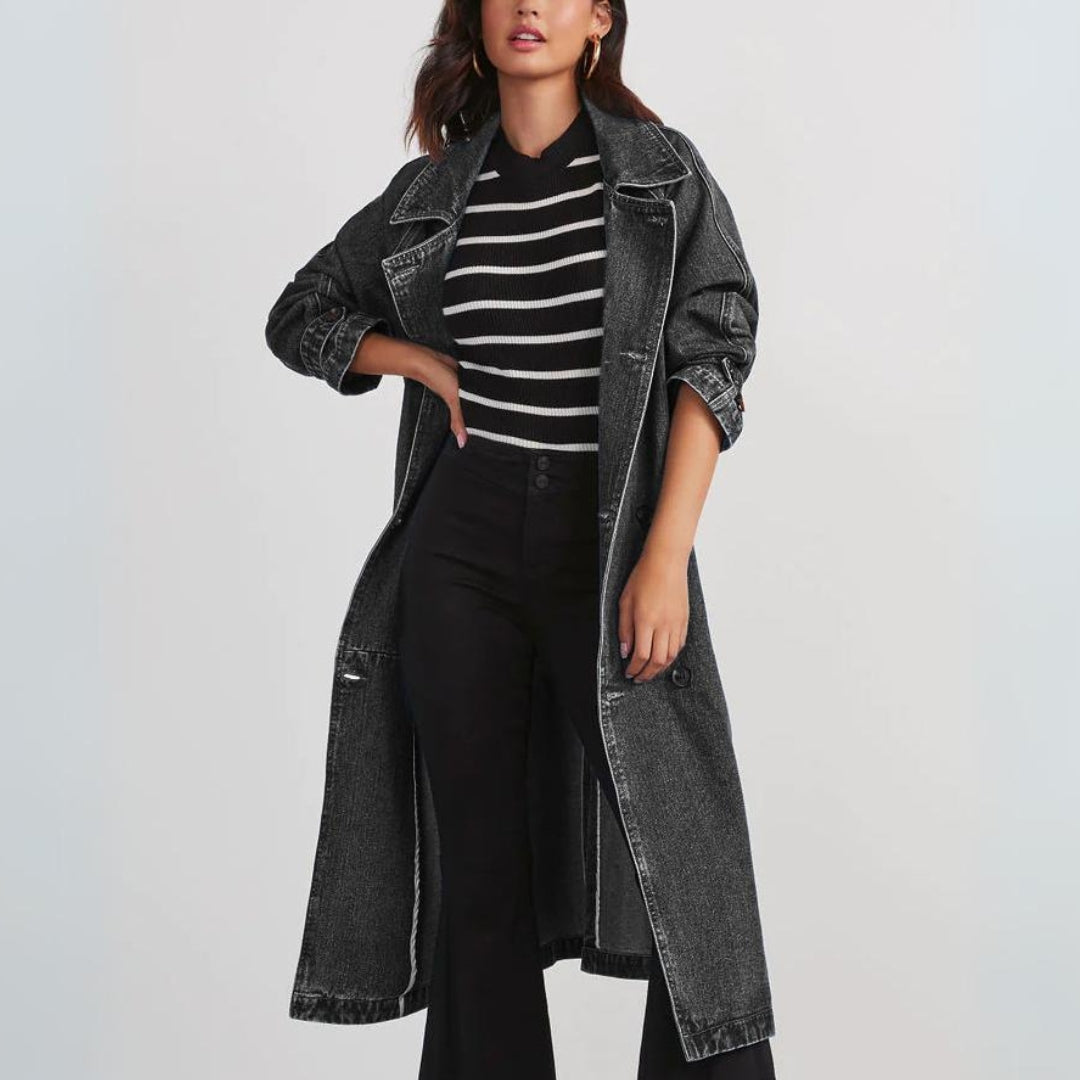 Women's windbreaker denim long loose coat