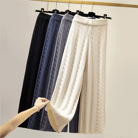 Cable Knit Wide-Leg Knitted Pants