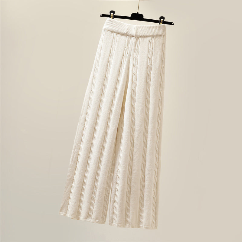 Women's cable knitted wide-leg pants