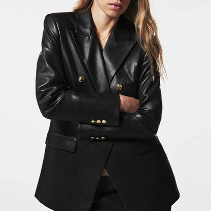 Women's spring matte faux leather jacket with collar