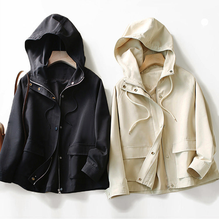 Women’s Hooded Trench Coat - Lightweight Zip-Up - Relaxed Fit - Casual Wear