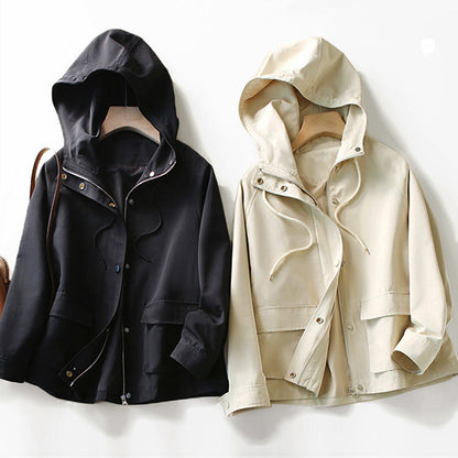 Women’s Hooded Trench Coat - Lightweight Zip-Up - Relaxed Fit - Casual Wear