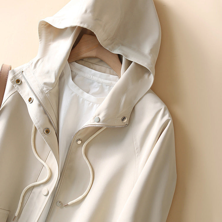 Women’s Hooded Trench Coat - Lightweight Zip-Up - Relaxed Fit - Casual Wear