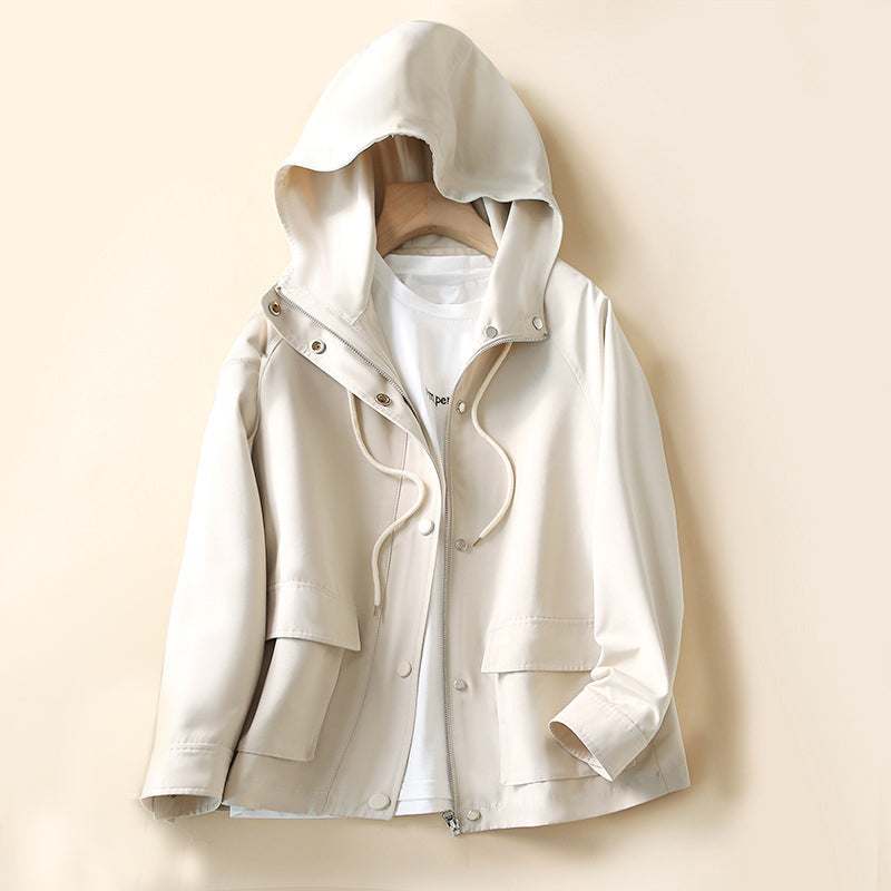 Women’s Hooded Trench Coat - Lightweight Zip-Up - Relaxed Fit - Casual Wear