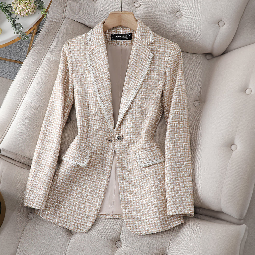 Tania - plaid formal blazer with folded collar