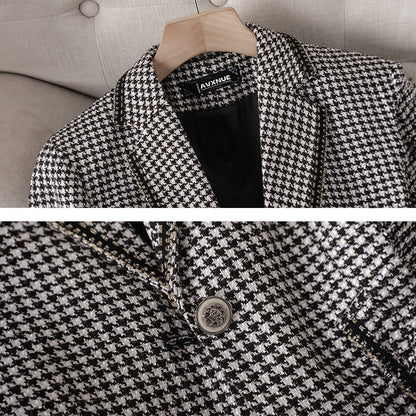 Tania - plaid formal blazer with folded collar