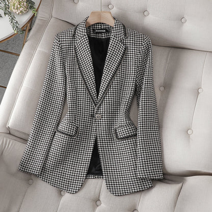 Tania - plaid formal blazer with folded collar