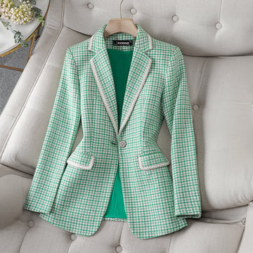 Tania - plaid formal blazer with folded collar