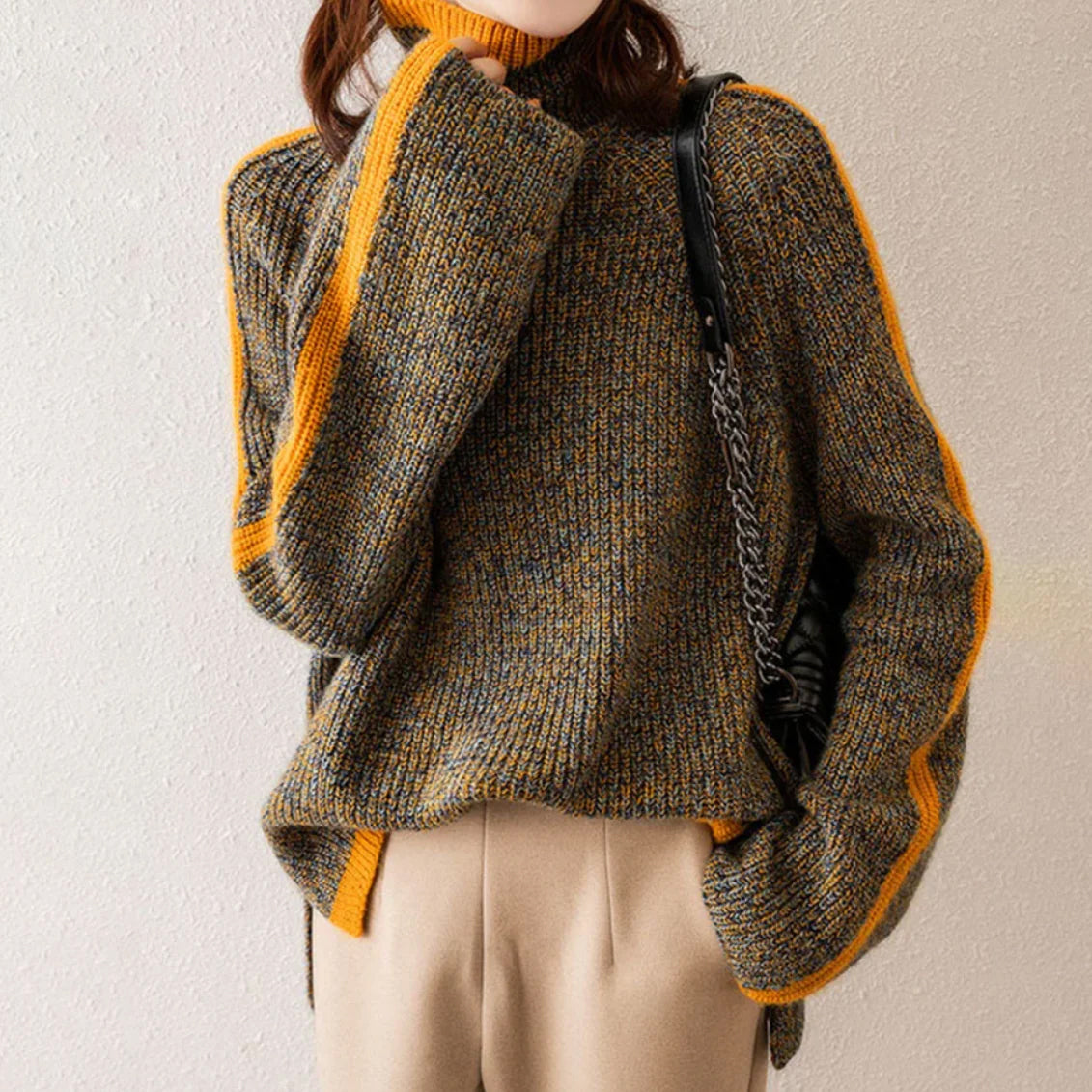 Women's oversized turtleneck sweater autumn winter knitwear