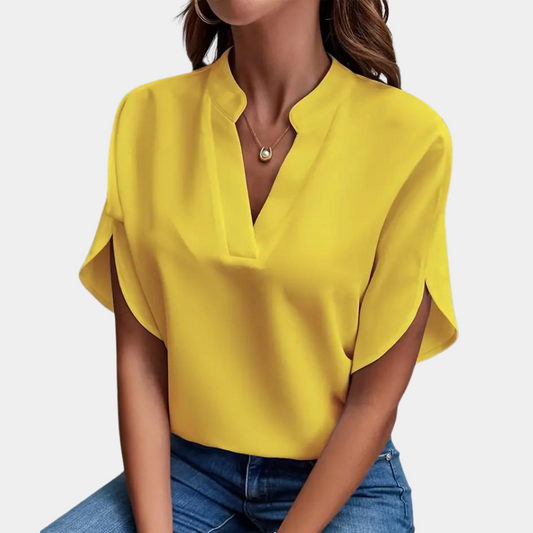 Loose Fit Draped Sleeve V-Neck Blouse