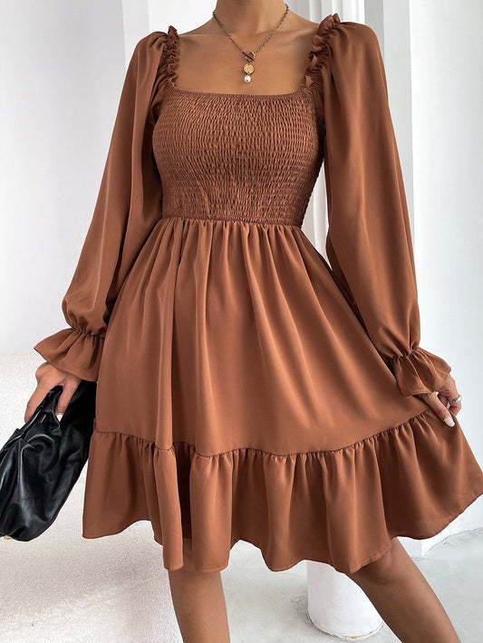 Smocked Bodice Ruffle Hem Mini Dress