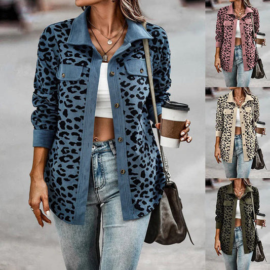 Leopard Print Button-Up Long Sleeve Jacket