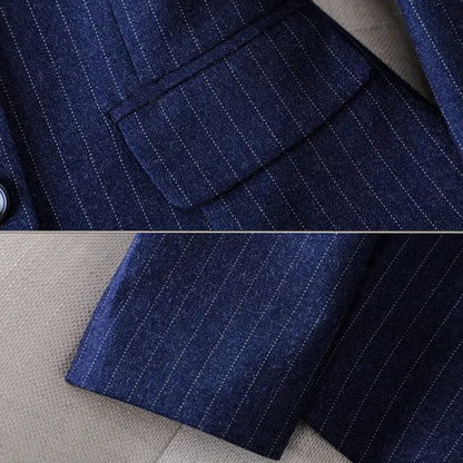 Women’s Blazer and Trousers Set - Tailored Fit - Pinstripe - Notched Lapel - Formal Wear