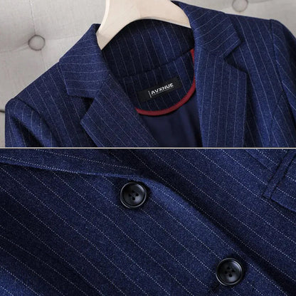 Women’s Blazer and Trousers Set - Tailored Fit - Pinstripe - Notched Lapel - Formal Wear