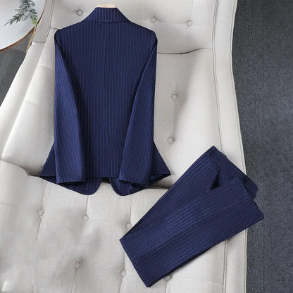 Women’s Blazer and Trousers Set - Tailored Fit - Pinstripe - Notched Lapel - Formal Wear
