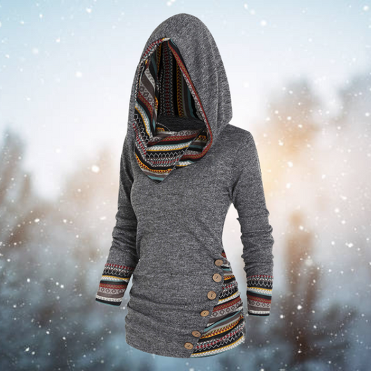 Knit Tribal Pattern Fitted Hooded Top