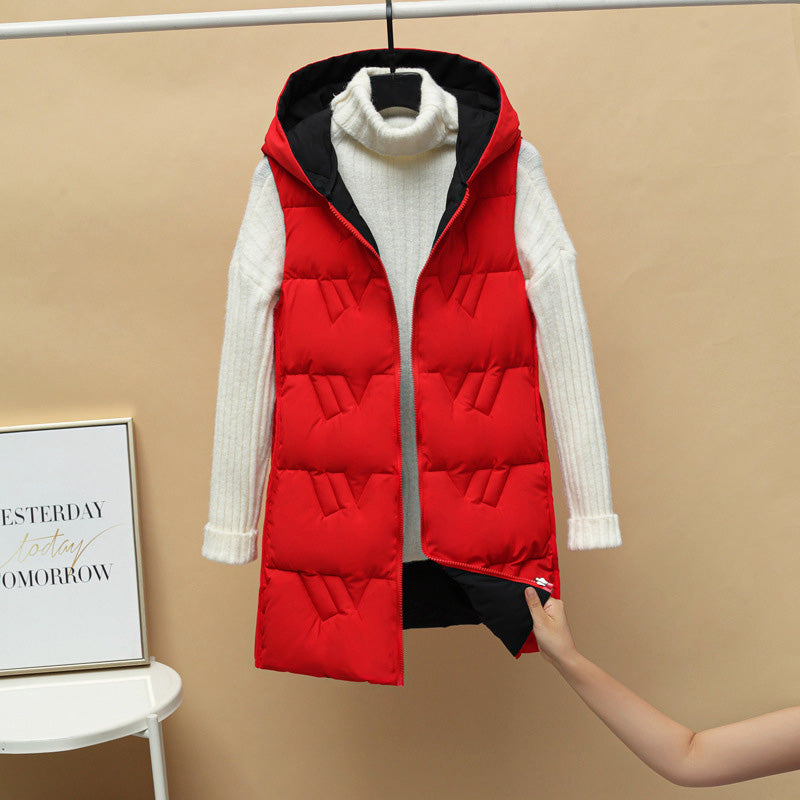 Women's thickened slim hooded cotton vest autumn winter