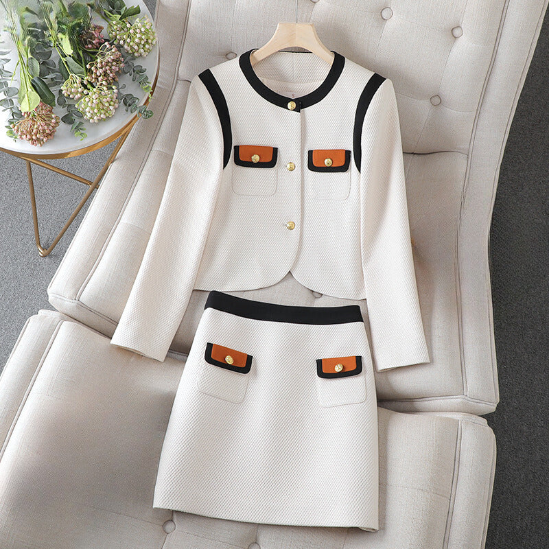 Women's round-neck blazer and mini skirt  set