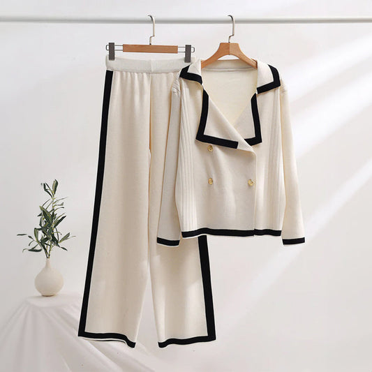 Knitted Long Sleeve Sweater and Wide-Leg Pants Set