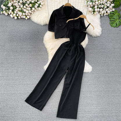 Women's summer two-piece jumpsuit with shawl cardigan