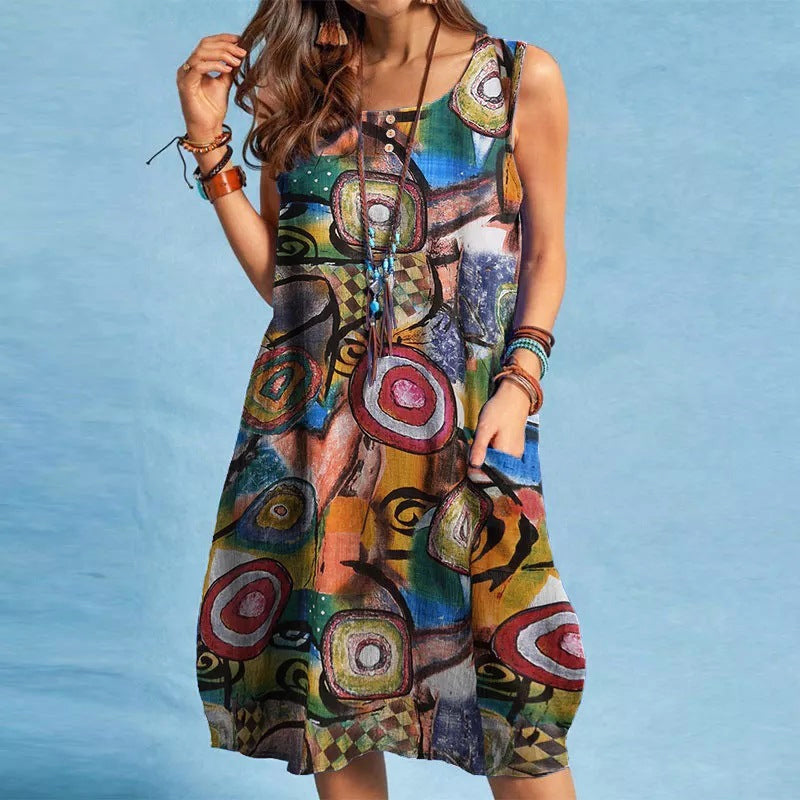 Women's summer floral print bohemian kaftan dress