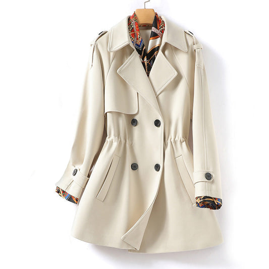 Double-Breasted Waisted Suit Collar Scarf Coat