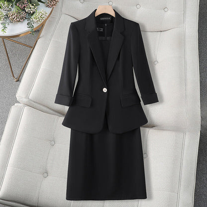 Women's mid-sleeve professional dress and blazer set
