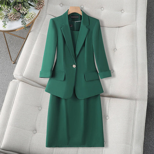 Professional Mid-Sleeve Dress and Blazer Set