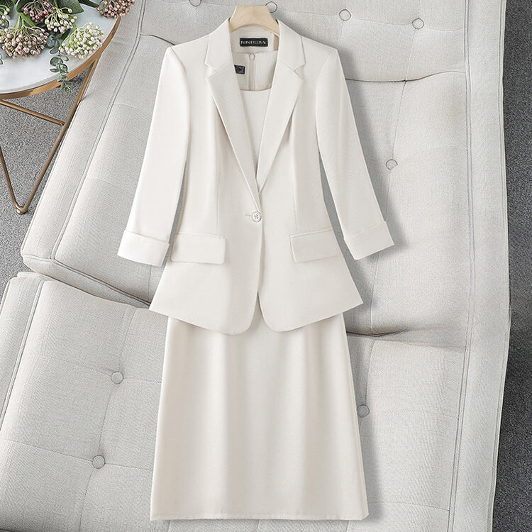 Women's mid-sleeve professional dress and blazer set