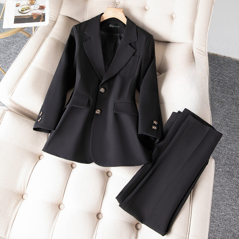 Women's classic suit set with tailored blazer and trousers