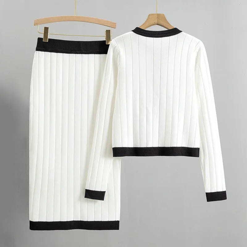 Women's autumn suit skirt and knitted cardigan two-piece dress