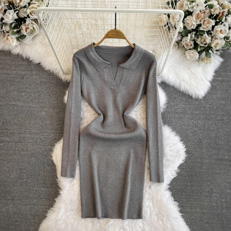 Women's autumn slim fit sweater dress mid-length skirt
