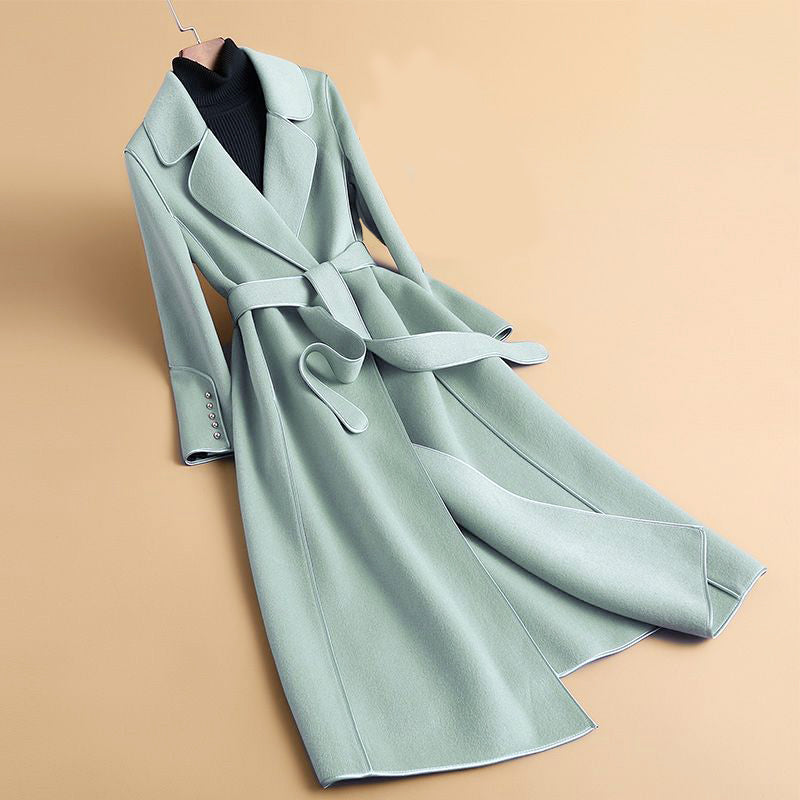 Women's long double-sided slim trench coat with belt
