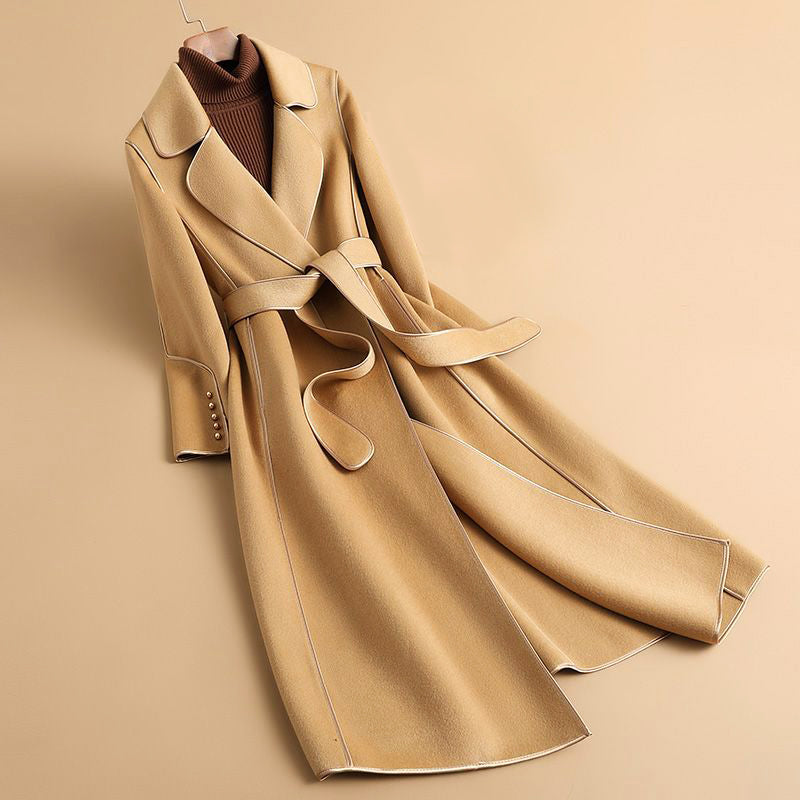Women's long double-sided slim trench coat with belt