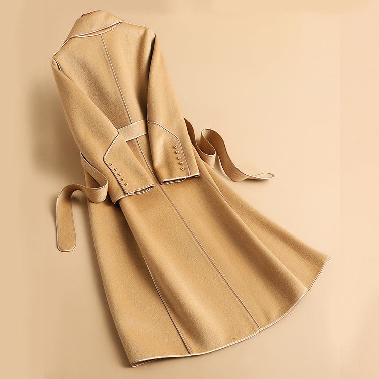 Women's long double-sided slim trench coat with belt