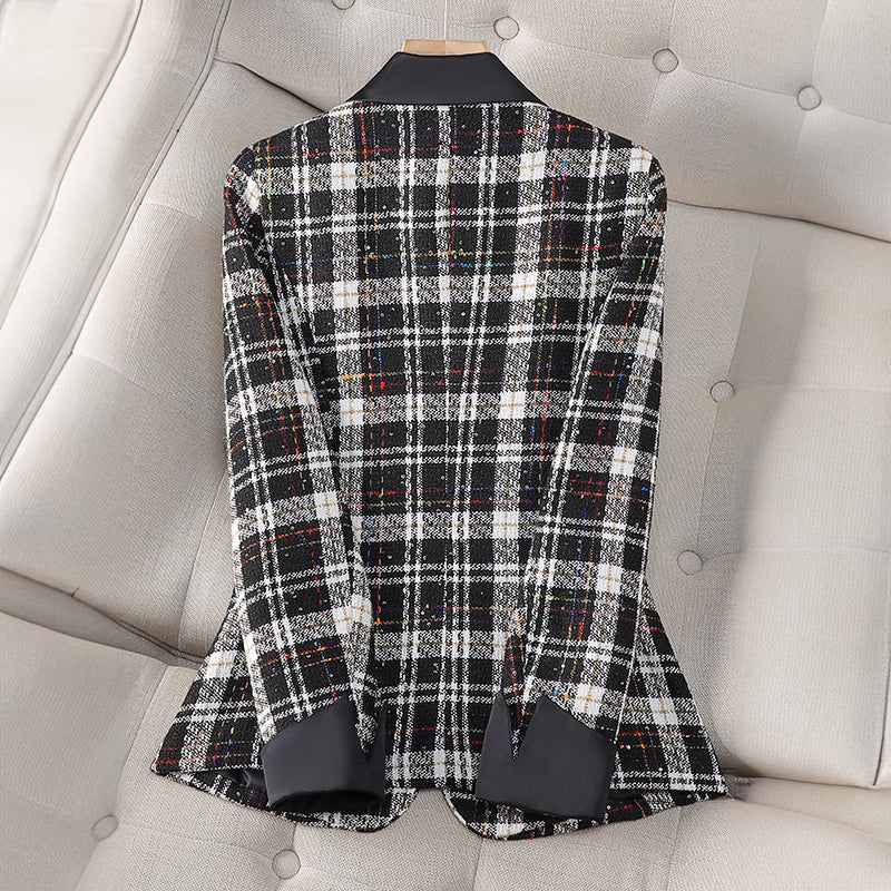 Women's plaid lapel two-button blazer