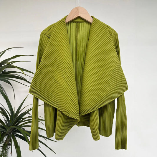 Ribbed Pleated Open Front Cardigan
